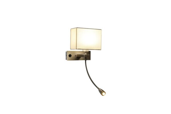 Bedside Wall Light with LED Reading Light and USB3 Charger, Polished Chrome