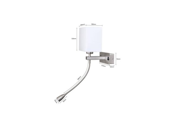 Bedside Wall Light with LED Reading Light and USB3 Charger, Polished Chrome - Image 5