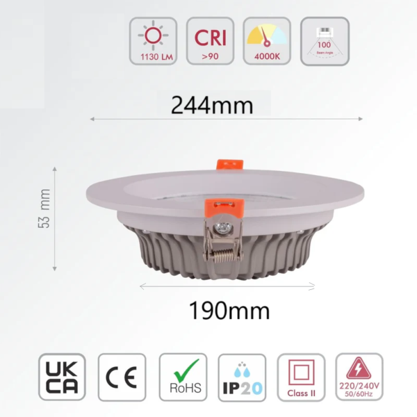 LED COB Recessed Fixed Down-light - 15W / 4000K Daylight. - Image 3